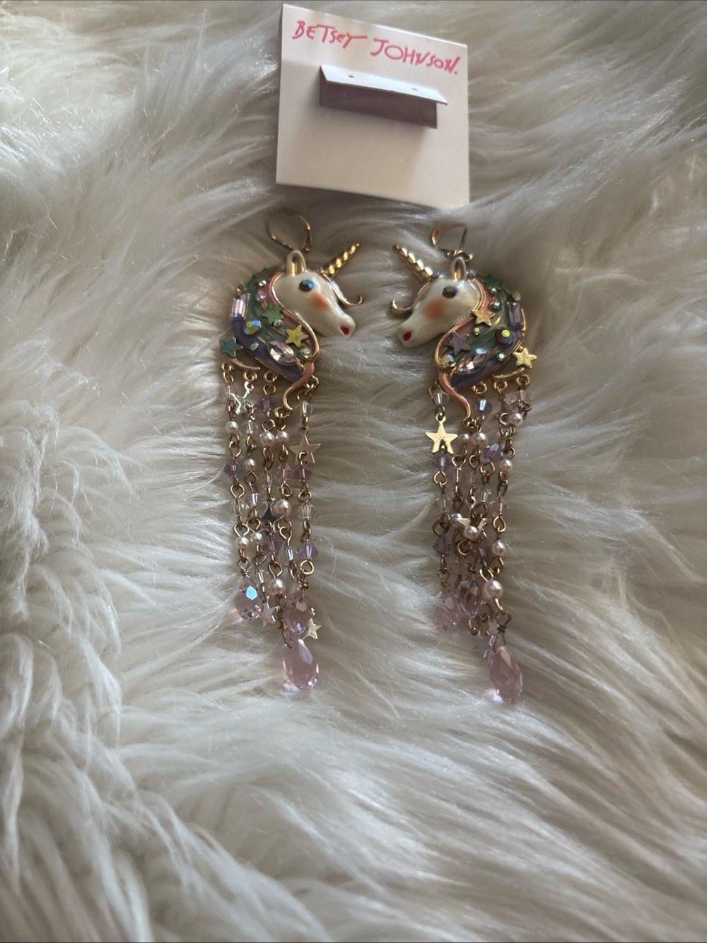 Betsey Johnson Gold & Pink Unicorn Dangle Earrings